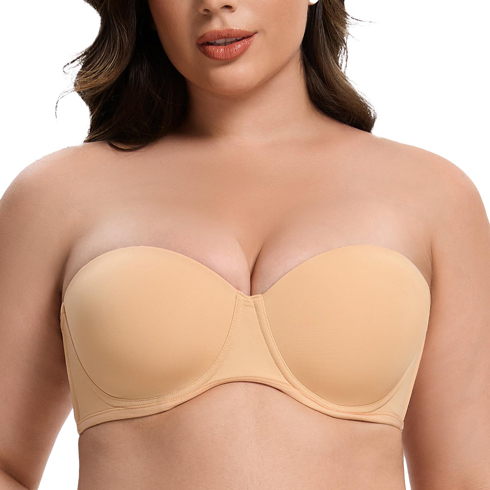 Meleneca Women's Sunkiss Underwire Strapless Bras For Bigger Bust Back Smoothing Plus Size 38Dd