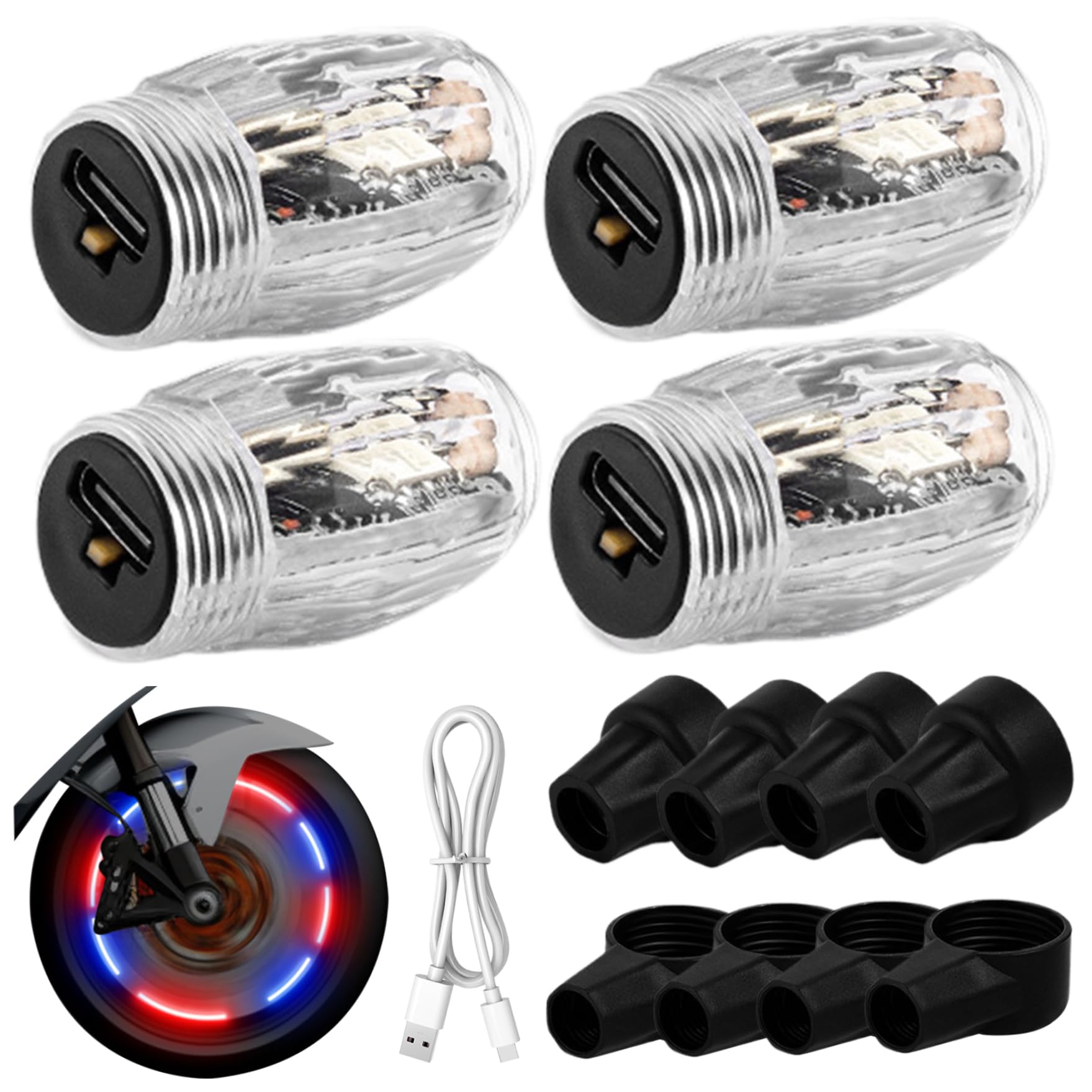 Luces de rueda LED de colores con tapa de válvula de neumático recargable 4x 8