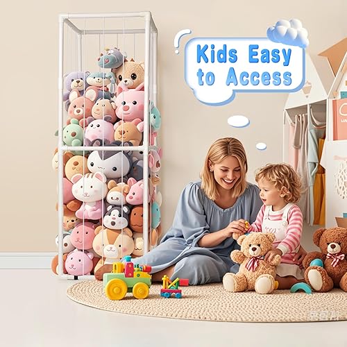 Miniatura 5 de Almacenamiento de Zoológico de Animales de Peluche - Organizador Alto de Juguetes de Material PVC con Cordones Elásticos y Estante, Casa de Juegos