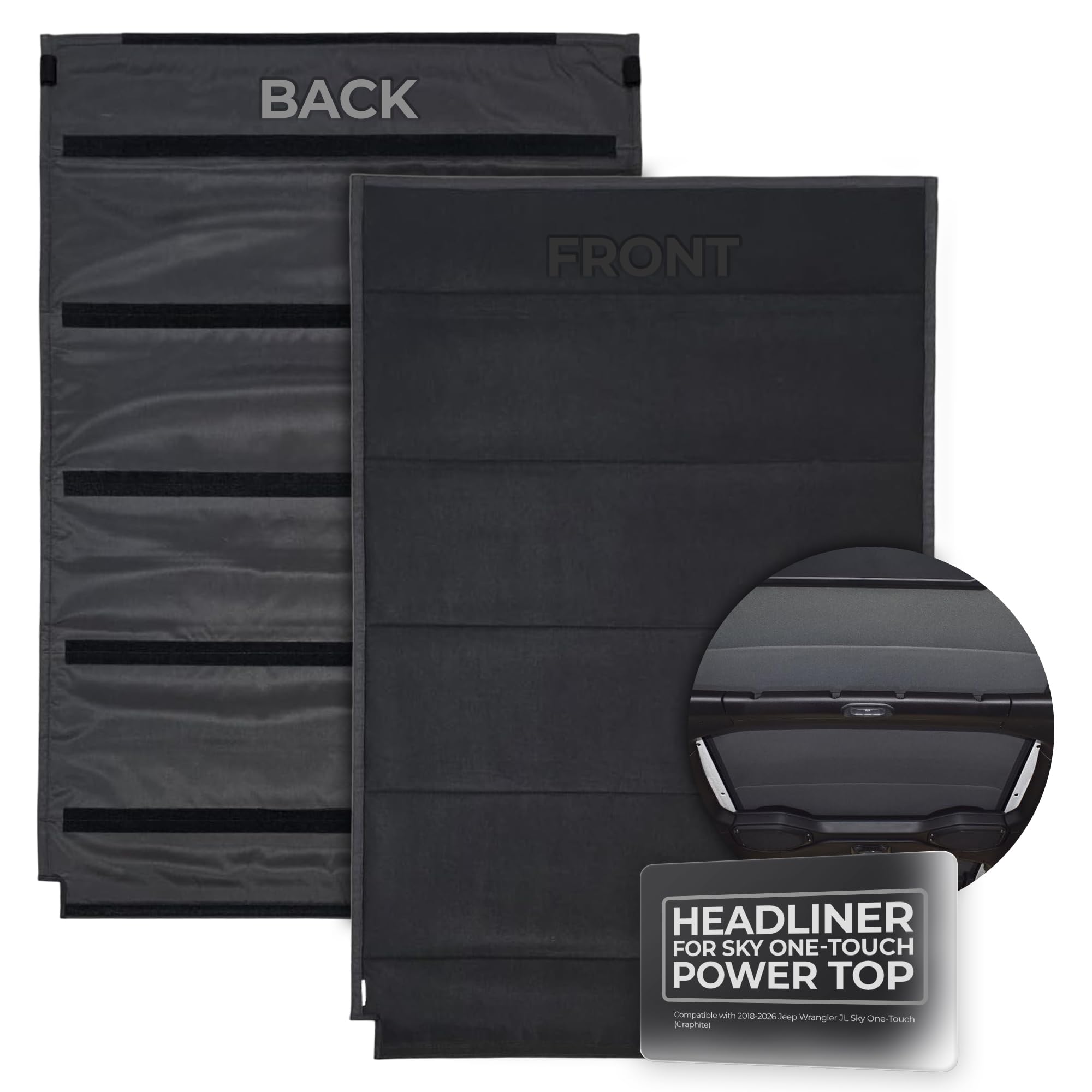 Insulating Headliner Compatible for Jeep Wrangler JL Sky One-Touch Power Top (2018-2026) | Three-Layer Design for Comfort, Noise Reduction & Easy Installation (Black)
