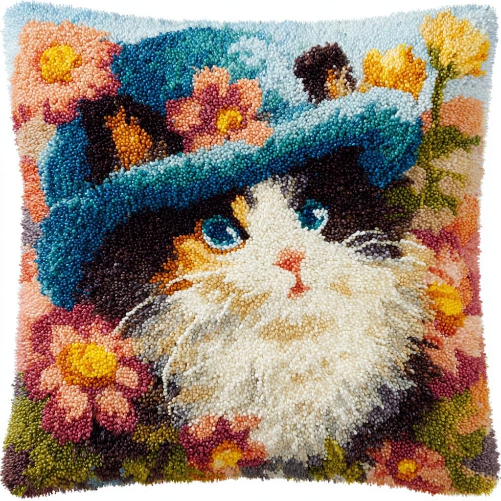 Henypt Latch Hook Cushions Kits Cats and Flowers