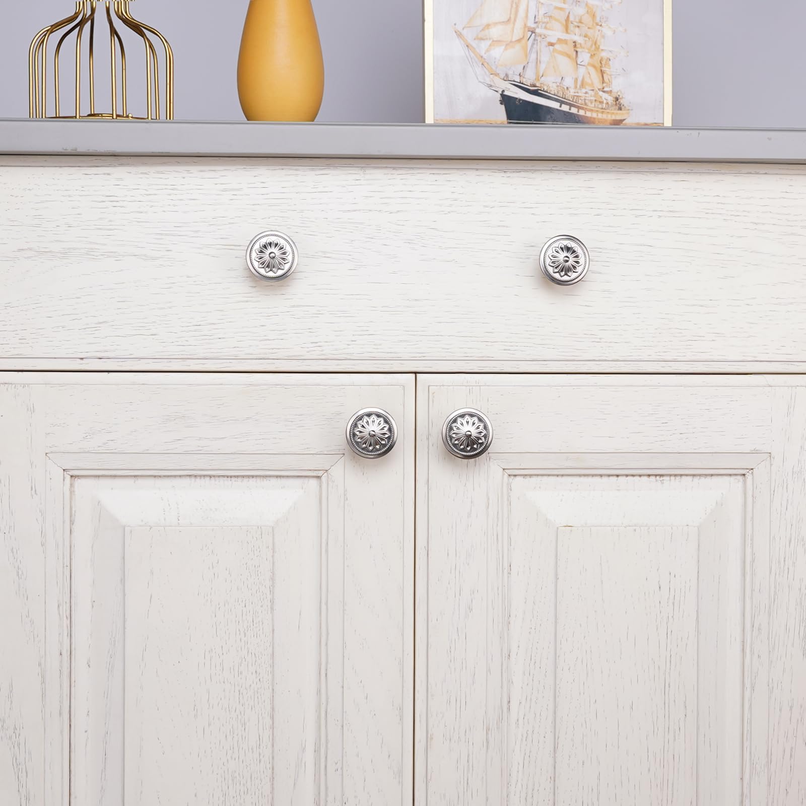 4 Pack Brushed Nickel Cabinet Hardware Knobs Round, 1-2/5"Satin Nickel Handles for Kitchen Cabinets and Drawers Nickel Drawer Pulls Dresser Knobs — Amazon image 4