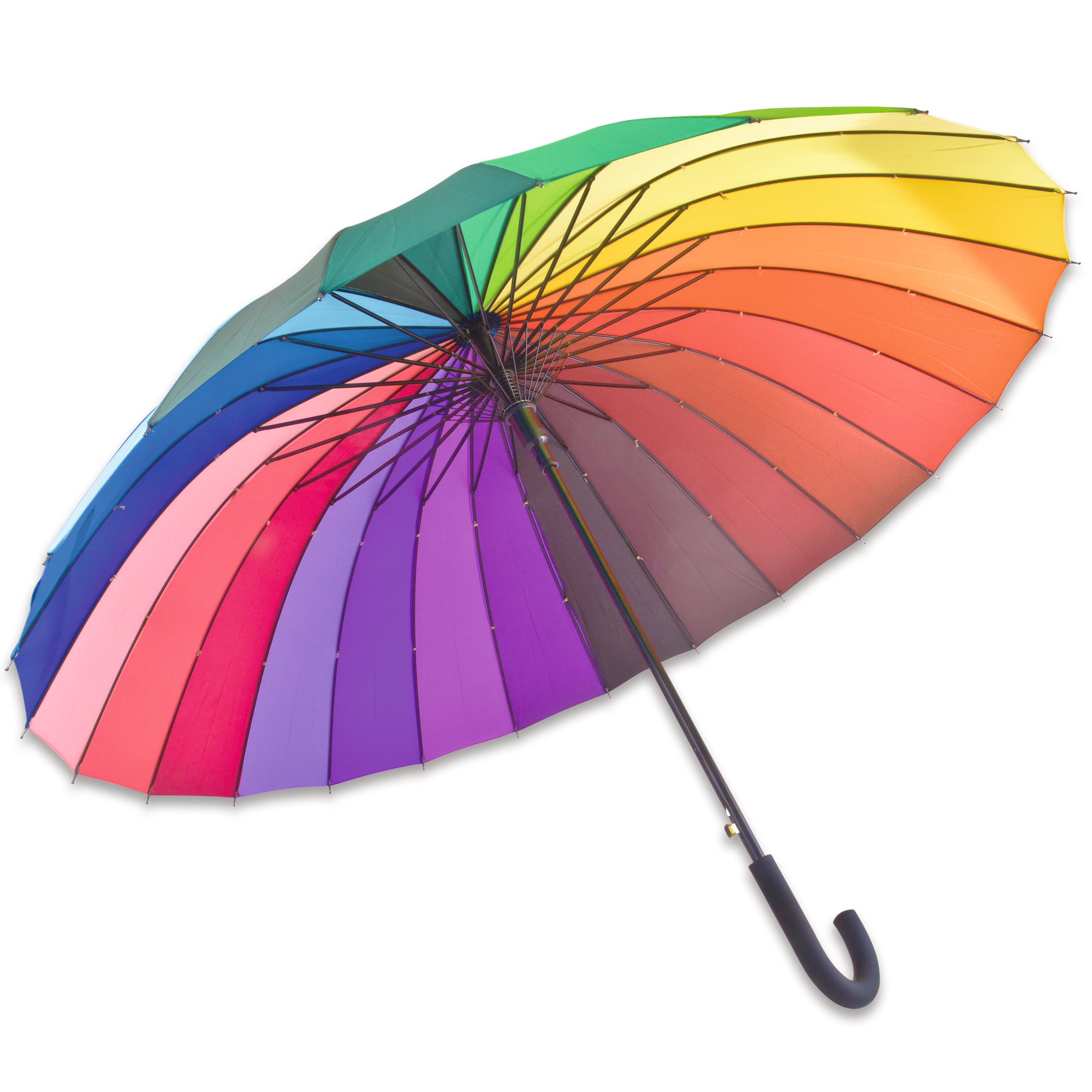X-Large Multicolour 24 Rib Windproof UmbrellaColourful Rain Protector Canopy With Crook Handle & Button Opening115Cm Dia from B&Q