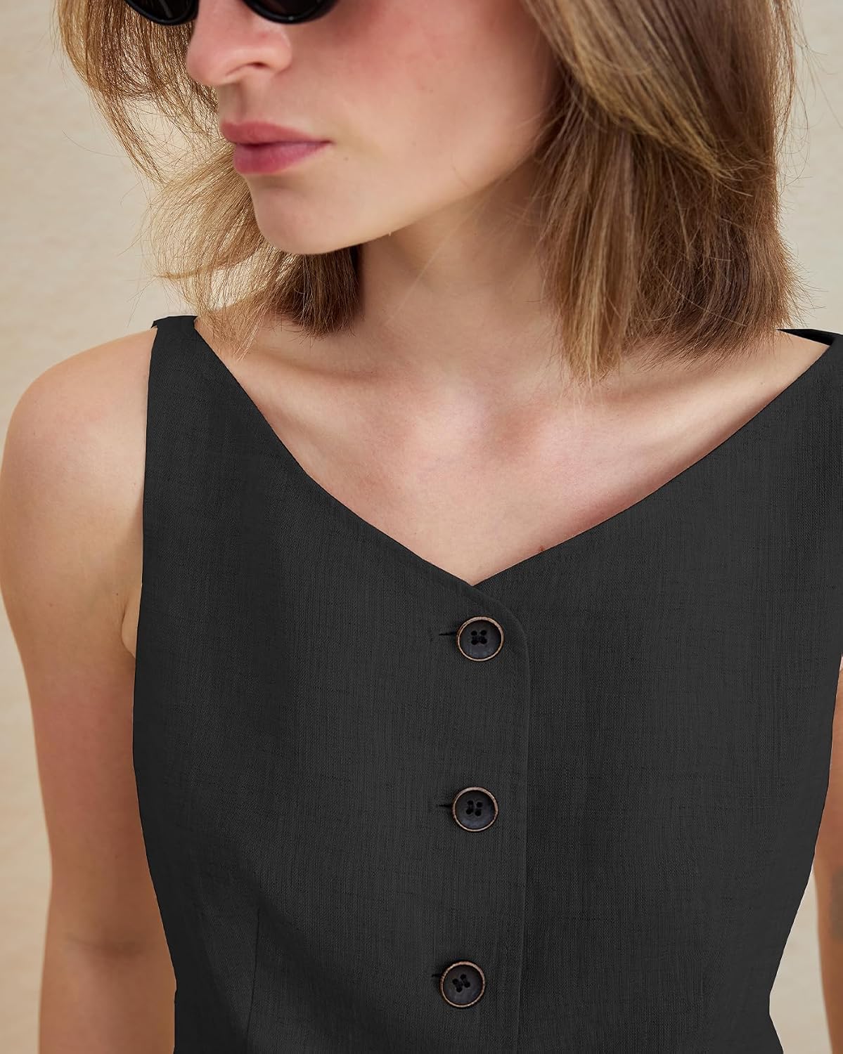 Women's 100% Linen Vest Blazer Suit Waistcoat Tops | Comfort,Breathable,Sweat Wicking, Suitable for Office, Business, Daily Commuting