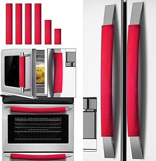 Set of 6 Refrigerator Door Handle Covers, Washable Velvet Fabric Appliance Handle for Fridge Microwave Stove Dishwasher Catch Stains Dust Fingerprint Prevent Ice hot Hand (Big Red)