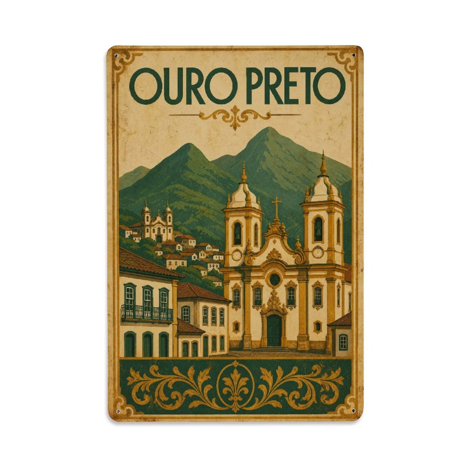 Gead 8X12inch Style Retro Travel Brazil Ouro Preto Metal Tin Sign