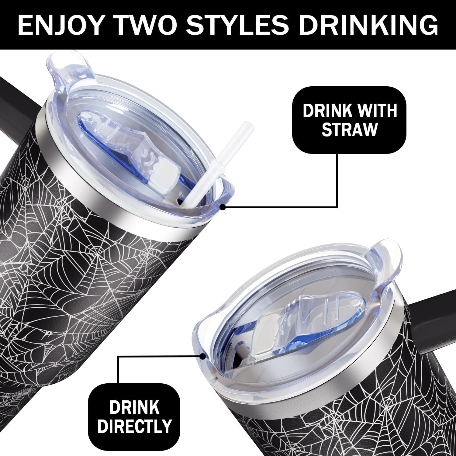 Halloween Tumbler 40oz Spider Web Spooky Tumblers with Lid and Straw Halloween Gifts for Women Men Stainless Steel 40 Oz Gothic Cup Goth Gift for Adults - Image 5