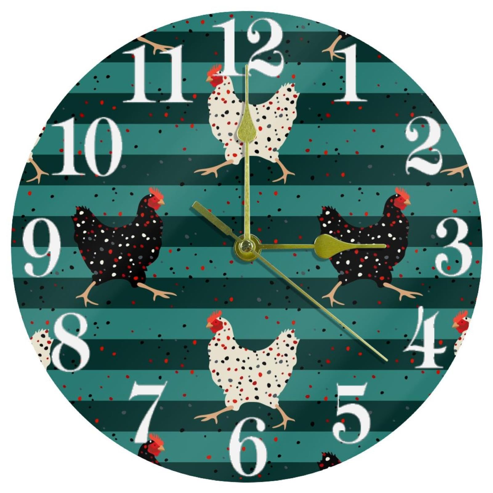 Horloge murale ronde silencieuse à quartz motif poules