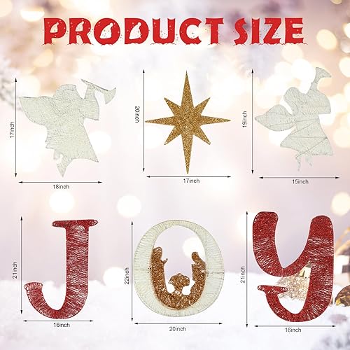 Miniatura 5 de Zonon Belén de Navidad iluminado de 6 pies para exteriores, decoración de patio con 160 luces LED blancas, lindos ángeles, juego de decoraciones de