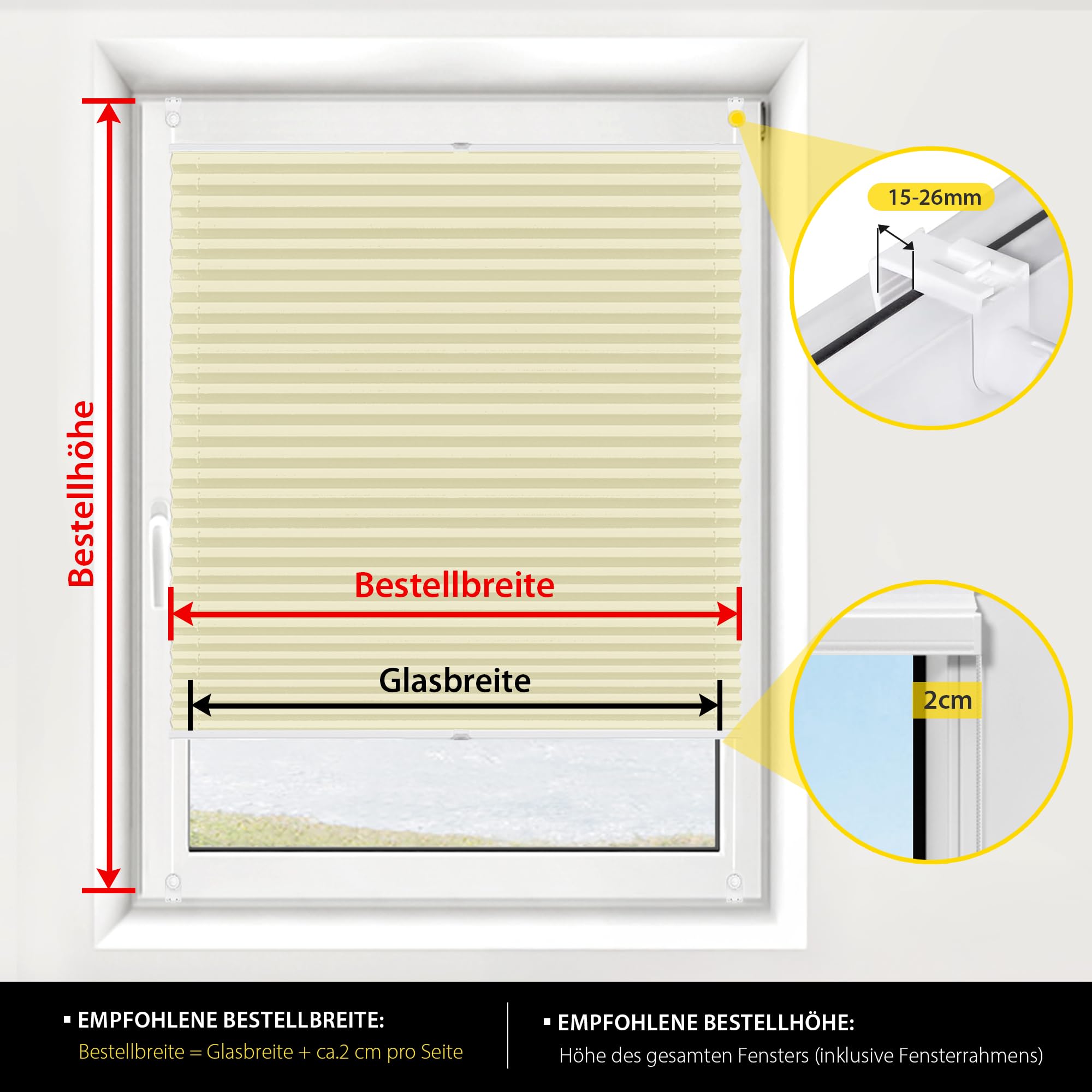 Jalousiescout Plissee Klemmfix ohne Bohren—Jalousie 130x120cm Creme Sichtschutz Fenster Sonnenschutz, Lichtdurchlässig Rollo für Fenster & Tür, Hochwertiges Polyester Pure Plissee