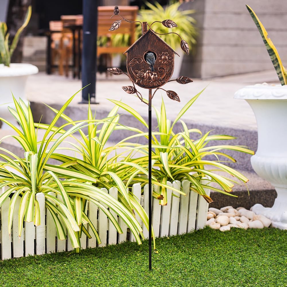 DREAMSOUL 48" Bronze Bird Houses for Outside Decorative Metal Birdhouse, Vintage Bird House Pole with 1.6" Entrance Hole for Patio, Yard, Garden