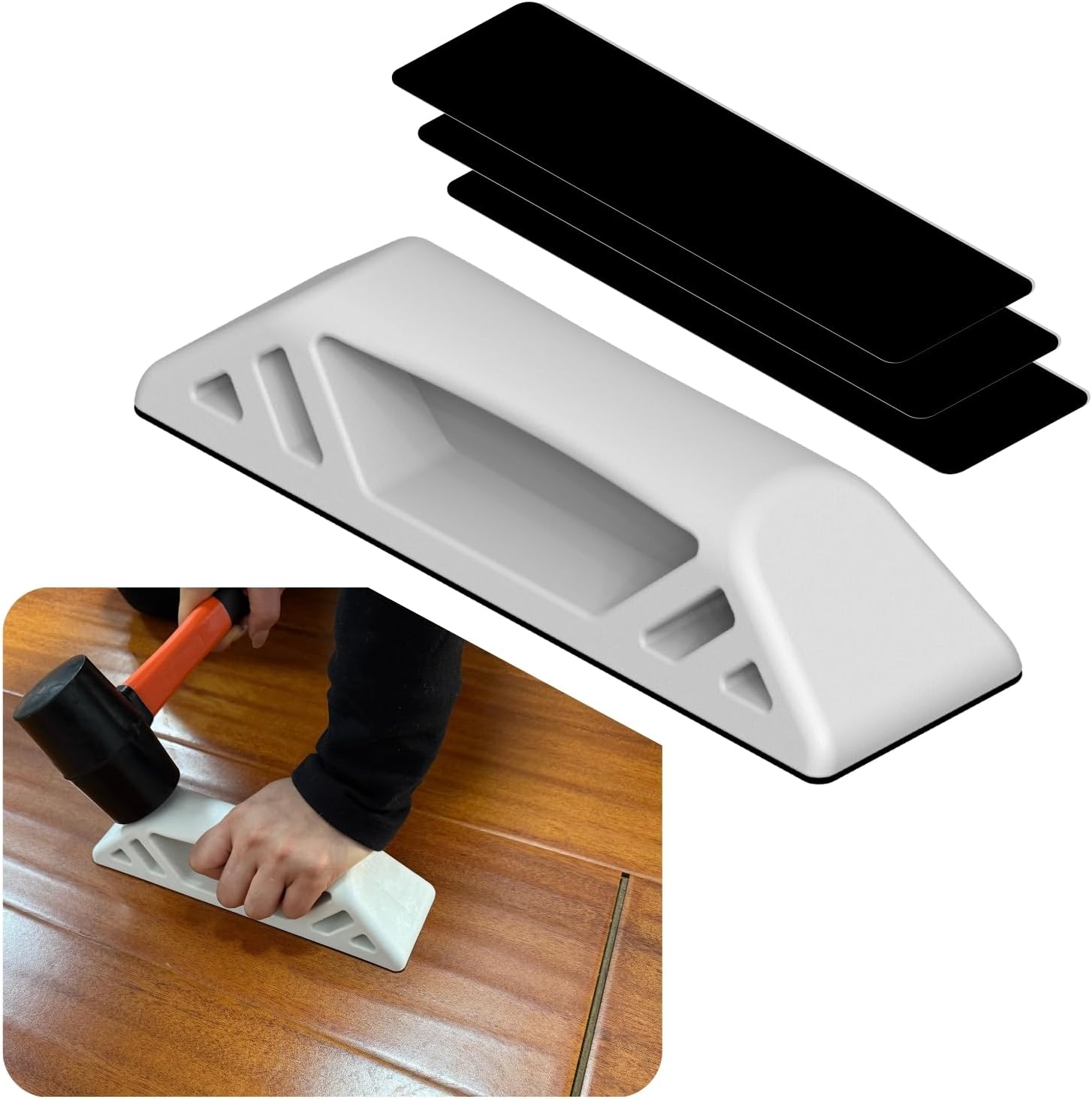Floor Gap Fixer Tool, New Type, Heavy Duty LVP Installation Kit with 3 Reusable Pads & Plank Grabber with Storage Bag, Suitable for LVP, Laminate and Wood Flooring