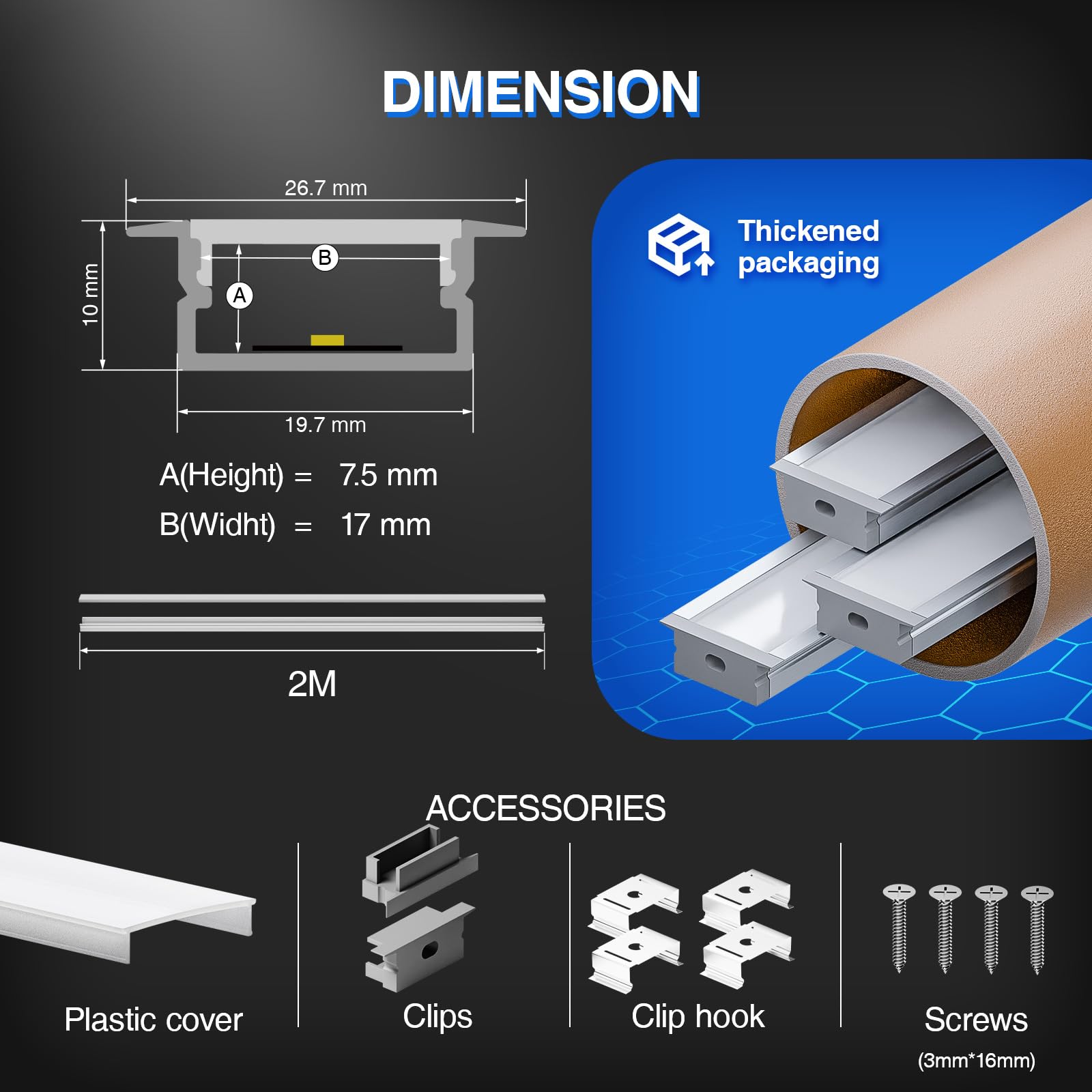 Profilo in Alluminio LED per Cartongesso 15x2m (30m Totali), Guida a U per Strisce fino 15mm, 26.7x10mm con Diffusore PC, Per Installazione a Soffitto e Incasso