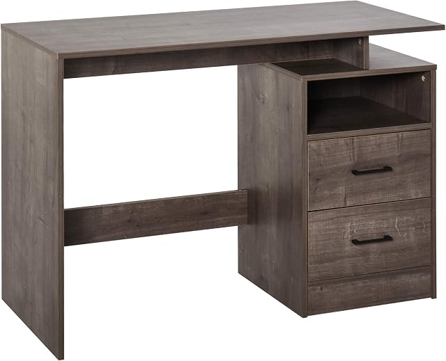 HOMCOM Computer Desk with Shelf, Drawer Writing Table for Home Study, Office, Grey Wood Color
