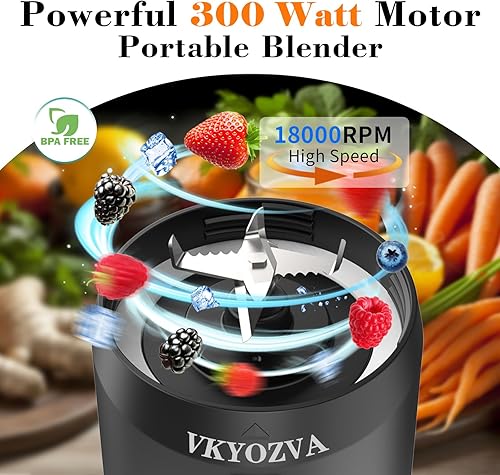 Miniatura 2 de Licuadora portátil inalámbrica de 24 onzas, 300 W, licuadora individual pequeña para batidos y licuados de frutas, recargable por USB-C de 6000 mAh,