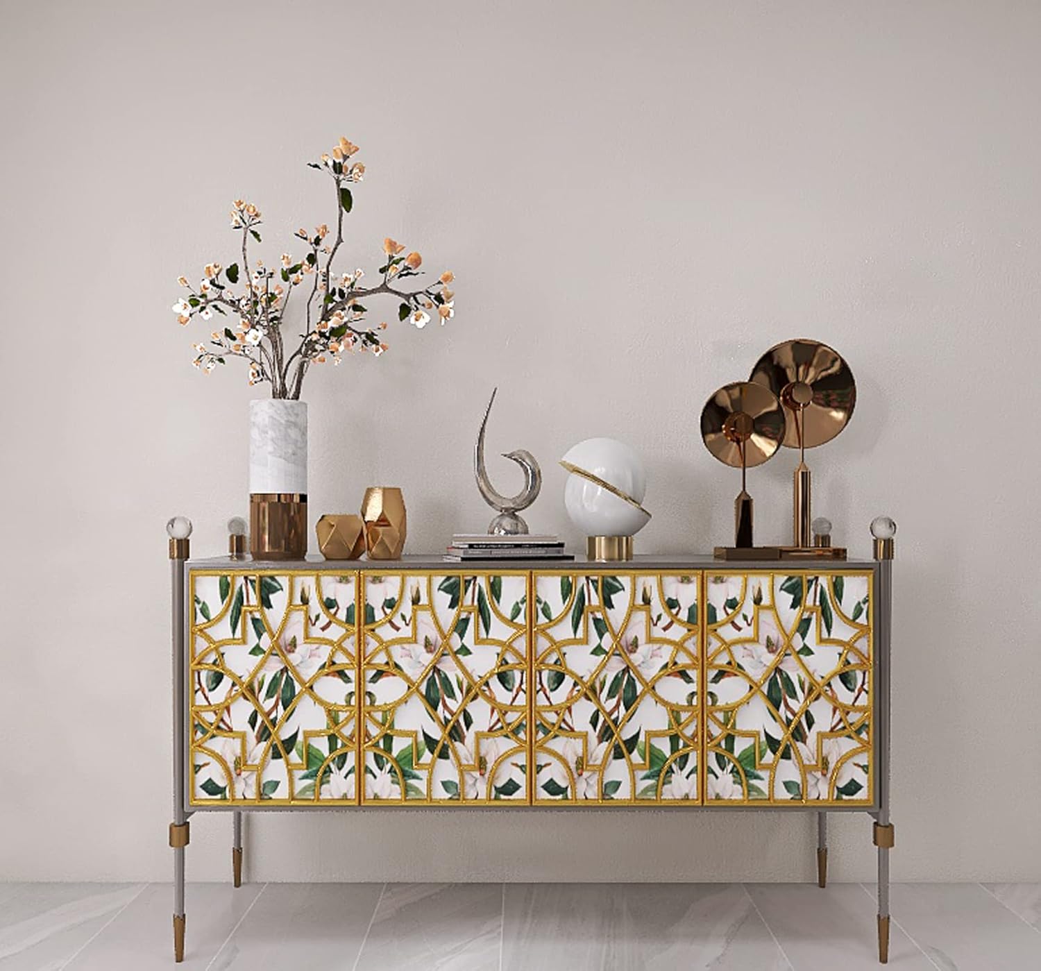 Vintage Floral Peel and Stick Wallpaper Bouquet Botanical Floral Pink/Green/White for Bedroom Furniture Paper Removable Wall Decorations 17.3in x 118in, 14.2Square Ft/Roll