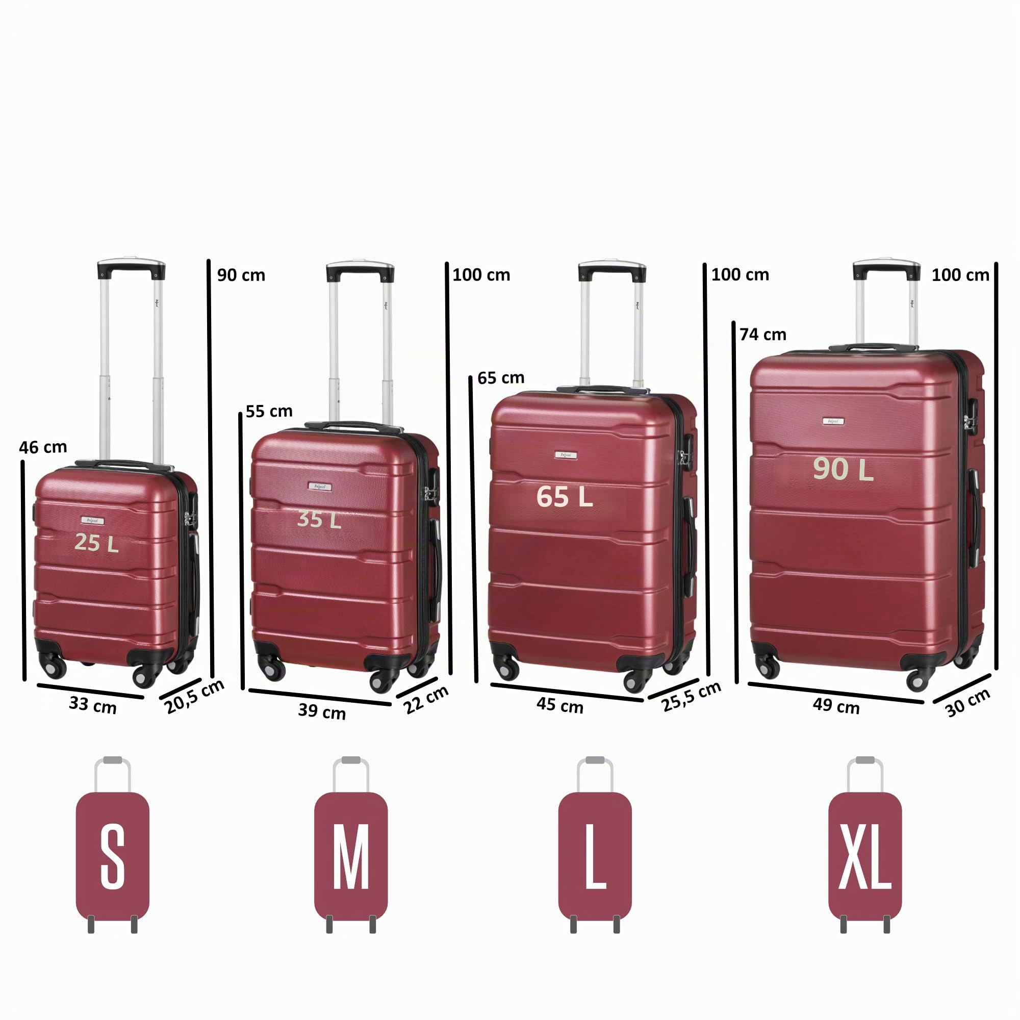 Set di valigie Zelsius 4 pezzi, rosso | Valigia rigida in ABS con chiusura a combinazione, 4 ruote e divisorio interno | Valigia a mano, set di valigie rigide 4 pezzi, trolley, valigia grande