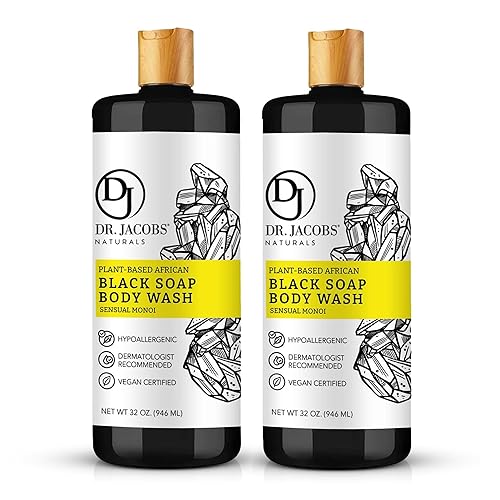 Dr Jacobs Naturals Auténtico jabón líquido africano negro, lavado facial hidratante todo en uno, gel de baño corporal para piel sensible, champú y