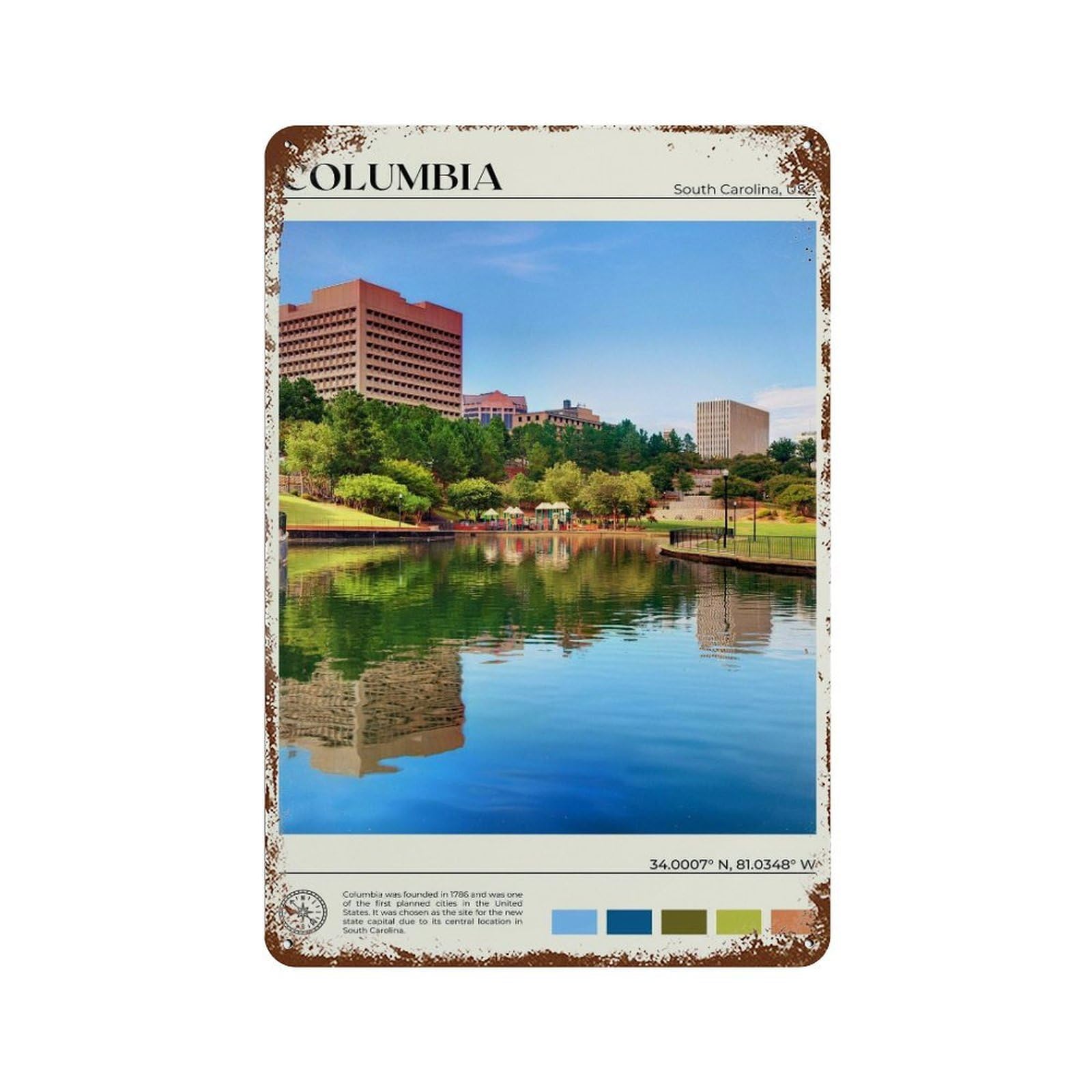 xiaoxiaoshen Real Photo Columbia Decor South Carolina Wall Decor Art Metal Tin Poster Modern Home Decor Art Home Bar Shop Decorations Vintage Sign 30x20cm