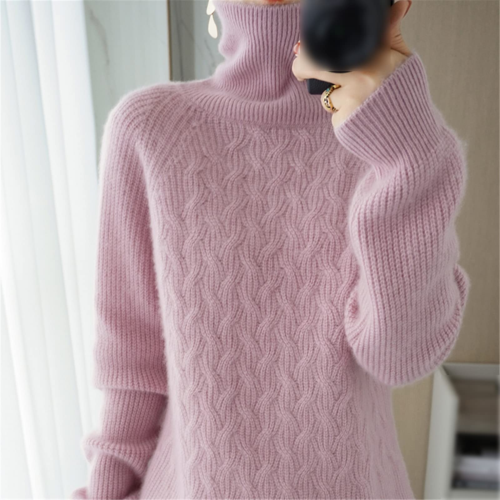 Suéter de cachemira de lana 100% suéter de otoño e invierno para mujer de cuello alto suéter suelto casual de punto