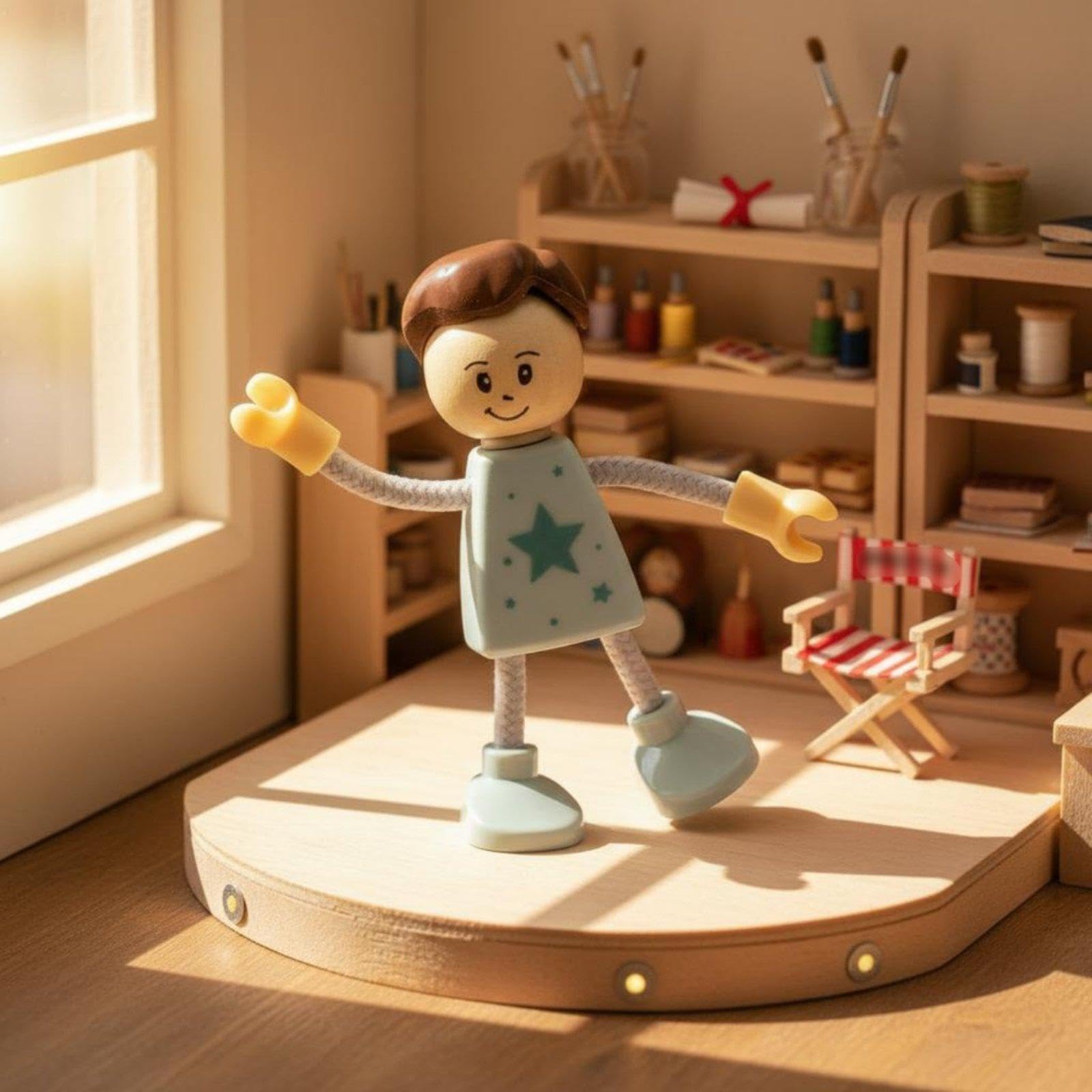 Sharplace 4 Pezzi Figura Articolata in Legno Bambini Pupazzo Personaggio Giocattolo Flessibile Artigianale con Giunti Solidi E Corda Adatto per Animazion, Come immagine, 6 pezzi