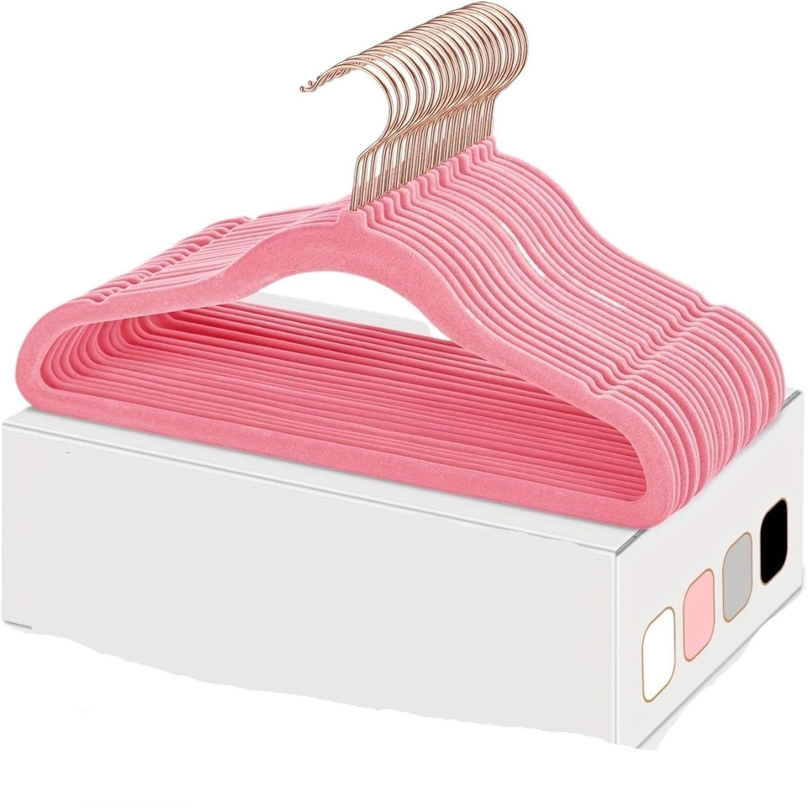 KleiderbüGel Samt 50 Stück Bunte, rutschfeste Samt-Kleiderbügel, Nahtlose Beflockung, Trockene Und Nasse Garderobenaufbewahrung(Pink)
