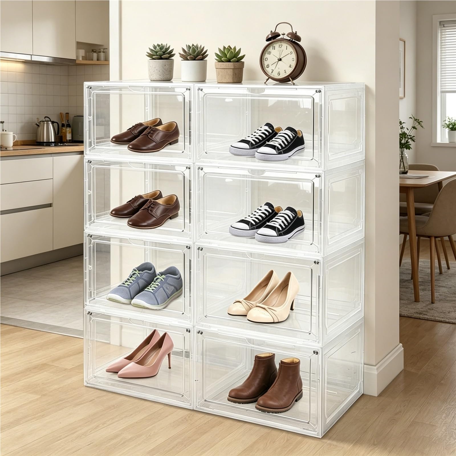 TYNGBT Upgraded Extra-Large Shoe Boxes, Stackable Transparent Front-Opening Shoe Storage, Clear Shoe Organizer for Sneakers Display