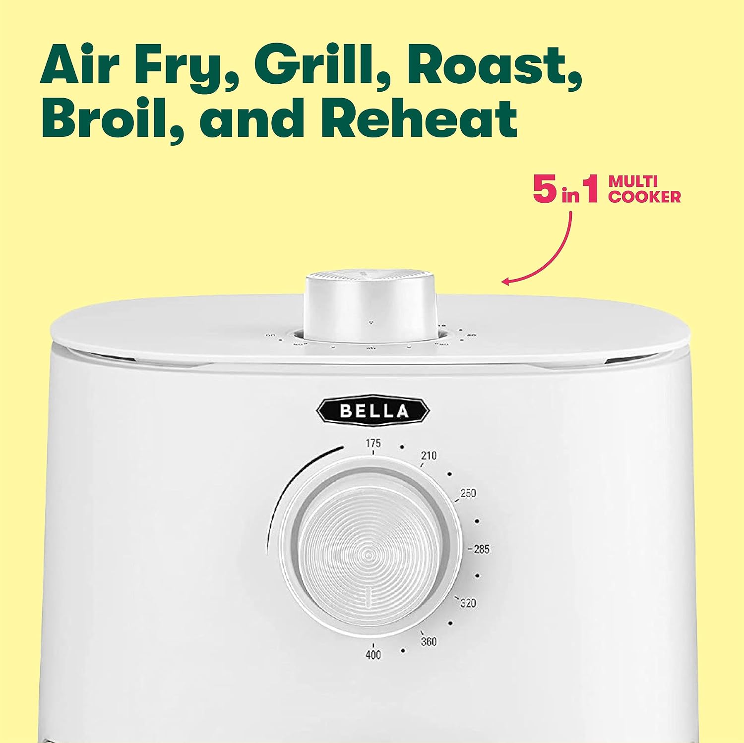 BELLA 3 L Manual Air Fryer Oven and 5-in-1 Multicooker with Removable Nonstick and Dishwasher Safe Crisping Tray and Basket, 1400 Watt Heating System, Matte White - Image 6