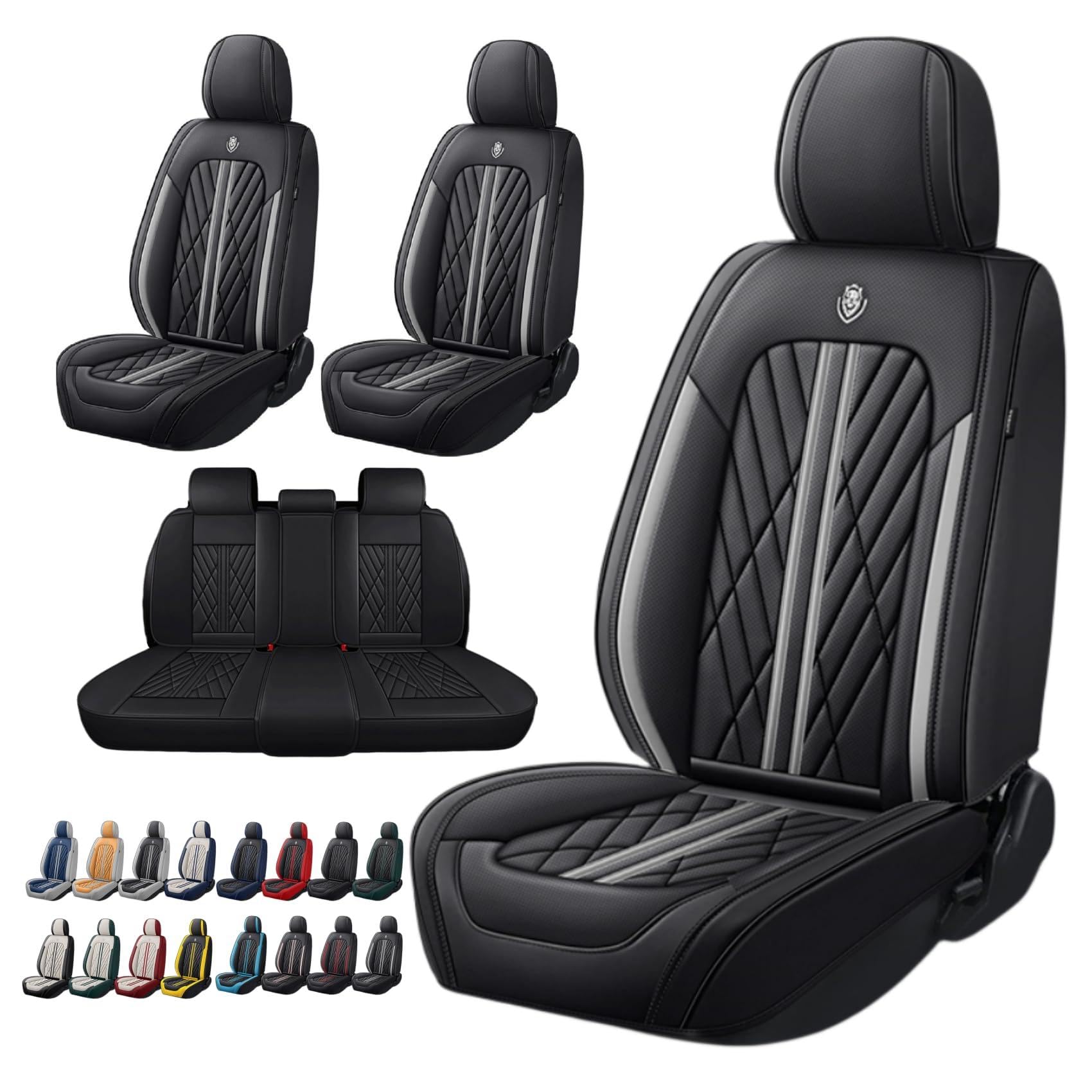 ANKIV Universal Fit Waterproof Breathable Nappa Leather Automotive Vehicle Car Seat Covers Set Cushion Protector for Sedan SUV