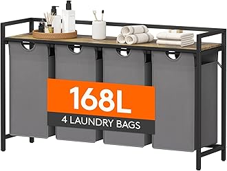 Lifewit Laundry Hamper 4 Section, 168L Pull out Laundry Clothes Basket Organizer with Large Top Shelf and 4 Removable Bags and Handles, Laundry Sorter for Laundry Room Bedroom Bathroom Dorm, Gray