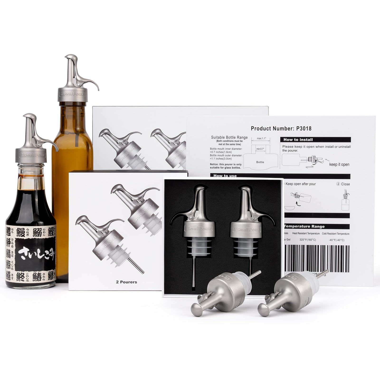 Boquilla de vertido de aceite, boquillas de aceite de oliva, boquillas dispensadoras para botellas | Sin plástico, a prueba de fugas, vinagre, vino y salsa para accesorios de cocina y bar, 2 unidades