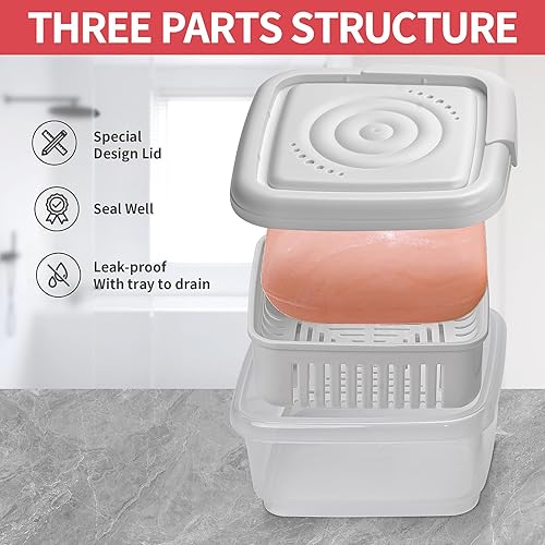 Miniatura 2 de Juego de 3 fundas cuadradas de viaje para jabón, jabonera con tapa, bandeja para jabón con estante de drenaje para ducha de baño, soporte portátil