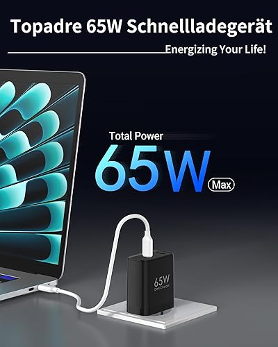 Miniatura 9 de Bloque de cargador USB C de 65 W, cargador de pared GaN de 3 puertos, plegable, compacto, tipo C, carga rápida para MacBook Pro/Air, para iPhone