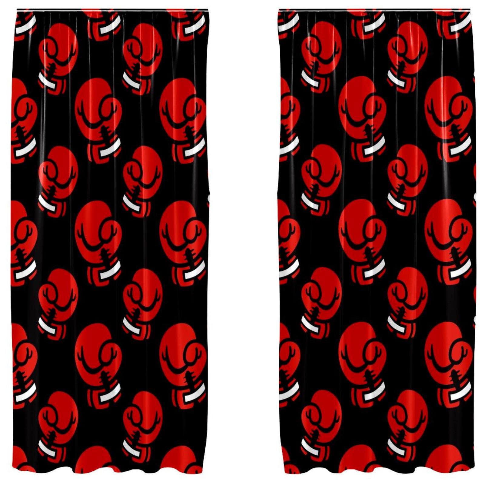 Rideaux occultants gants de boxe rouges en microfibre 2 panneaux 140x213 cm