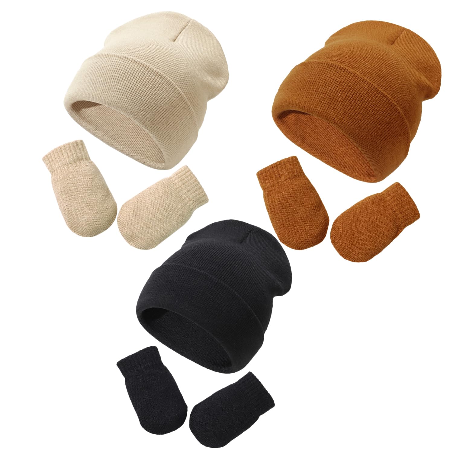 Baby Beanie Hat Gloves Set, Kids Winter Warm Knit Hat with glvoes,Toddler Soft Beanie for Little Boys Little Girls Children