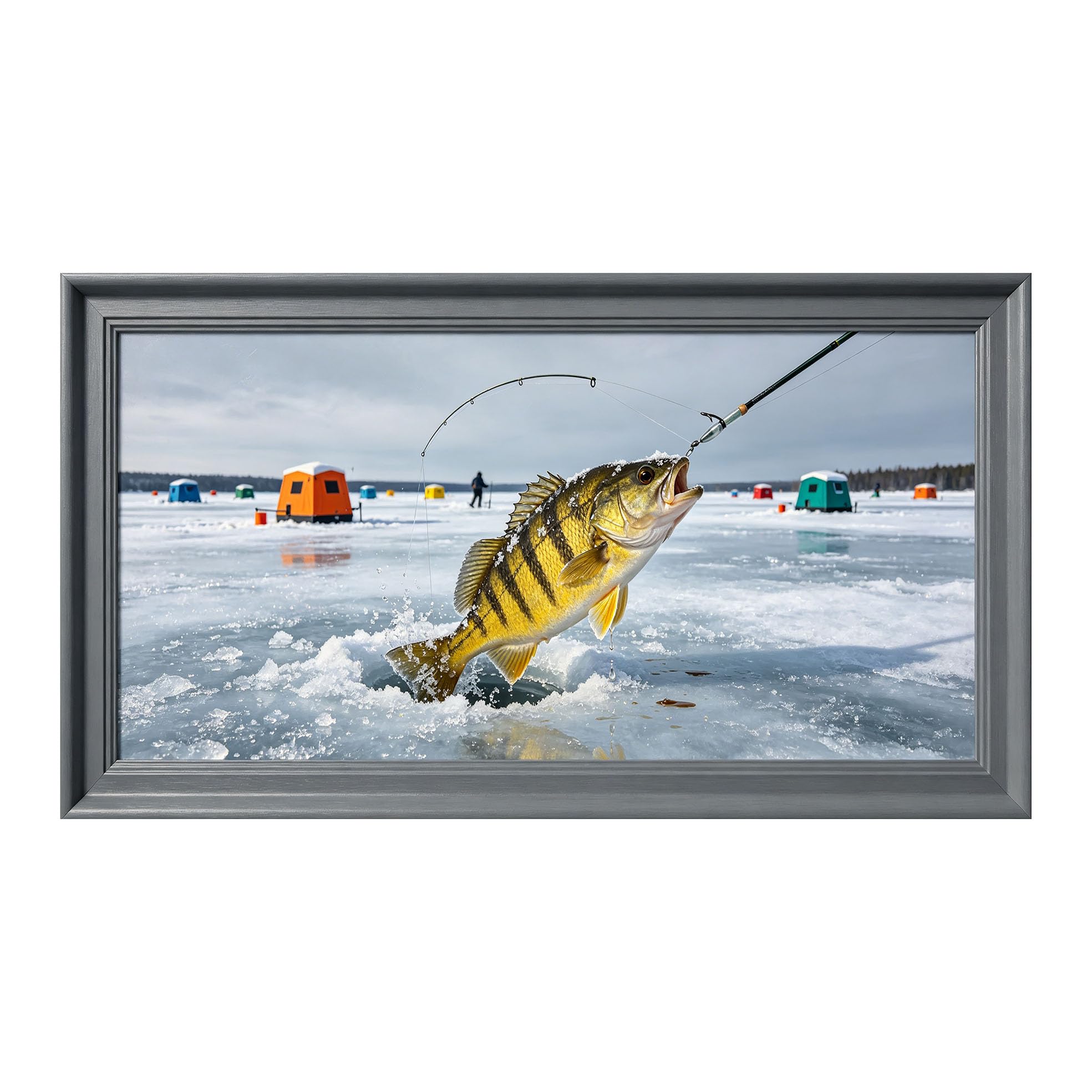 Yzpallescene 3D Framed Wall Art 50cm×100cm Ice Fishing Lake Seascape Realistic Mural Style Large Size SelfAdhesive Removable Wall Decor Prints Artwork for Living Room Bedroom Office