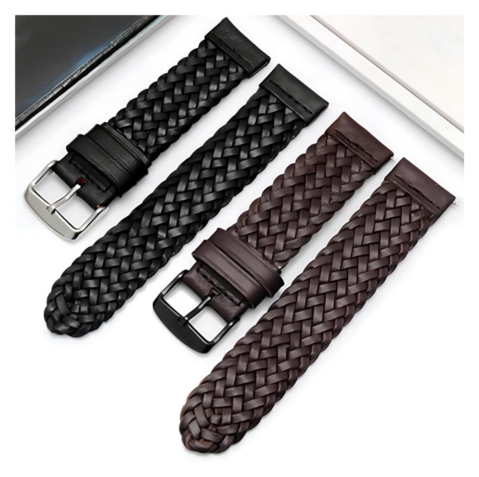 Remplacement des Bandes de Surveillance 20/22 / 24 mm Strape DE Montre DE COHIDE TRESSÉE pour Les Montres Smart (Brown-Black, 24 mm)