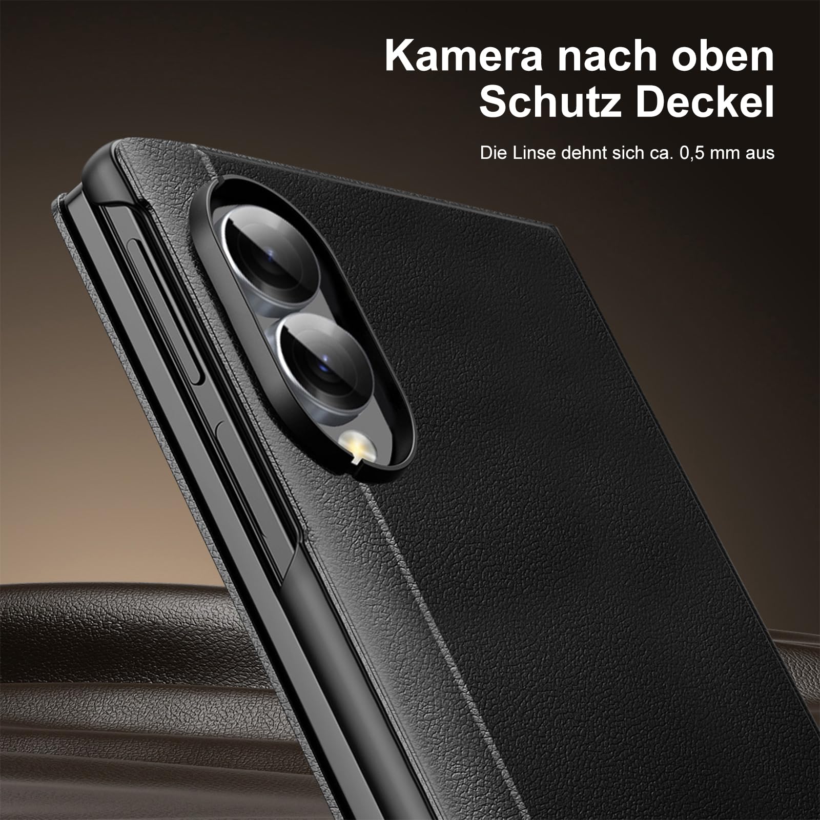 Funda para Samsung Galaxy Z Fold 8, funda con ventana, con tapa, de piel sintética y PC, antigolpes, antihuellas dactilares, color negro