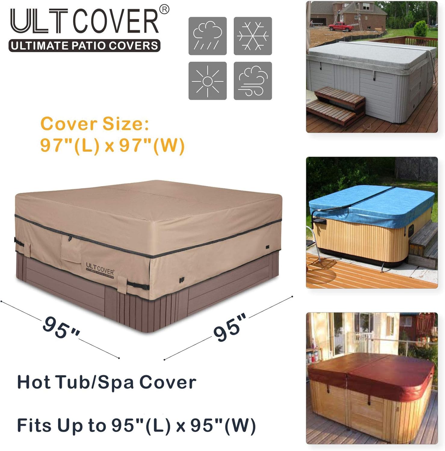 ULTCOVER Waterproof 600D Polyester Square Hot Tub Cover Outdoor SPA Covers 95 x 95 inch : Patio, Lawn & Garden