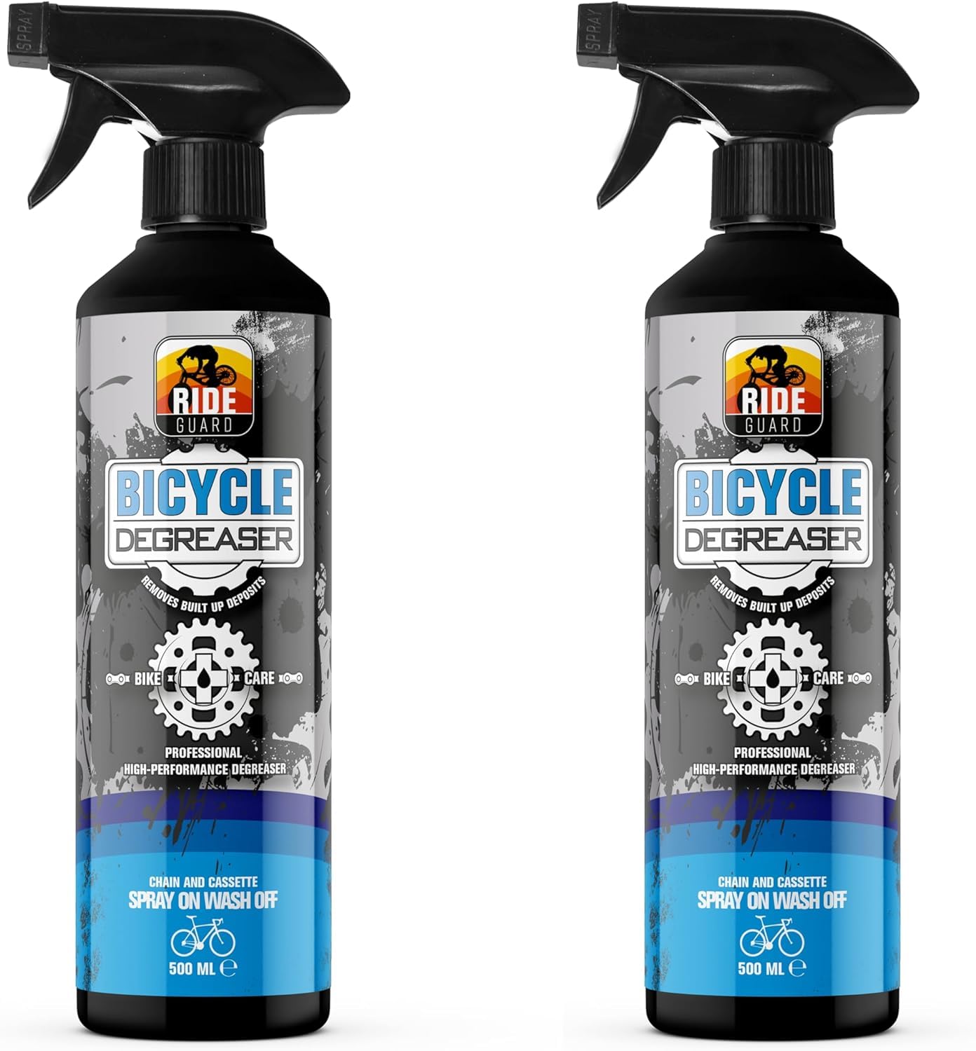 Ride Guard Bike Degreaser - Effective Chain & Drivetrain Cleaner - Ideal for MTB, Road Bicycles & Motorbikes - 2 x 500ml with Fast-Action Formula