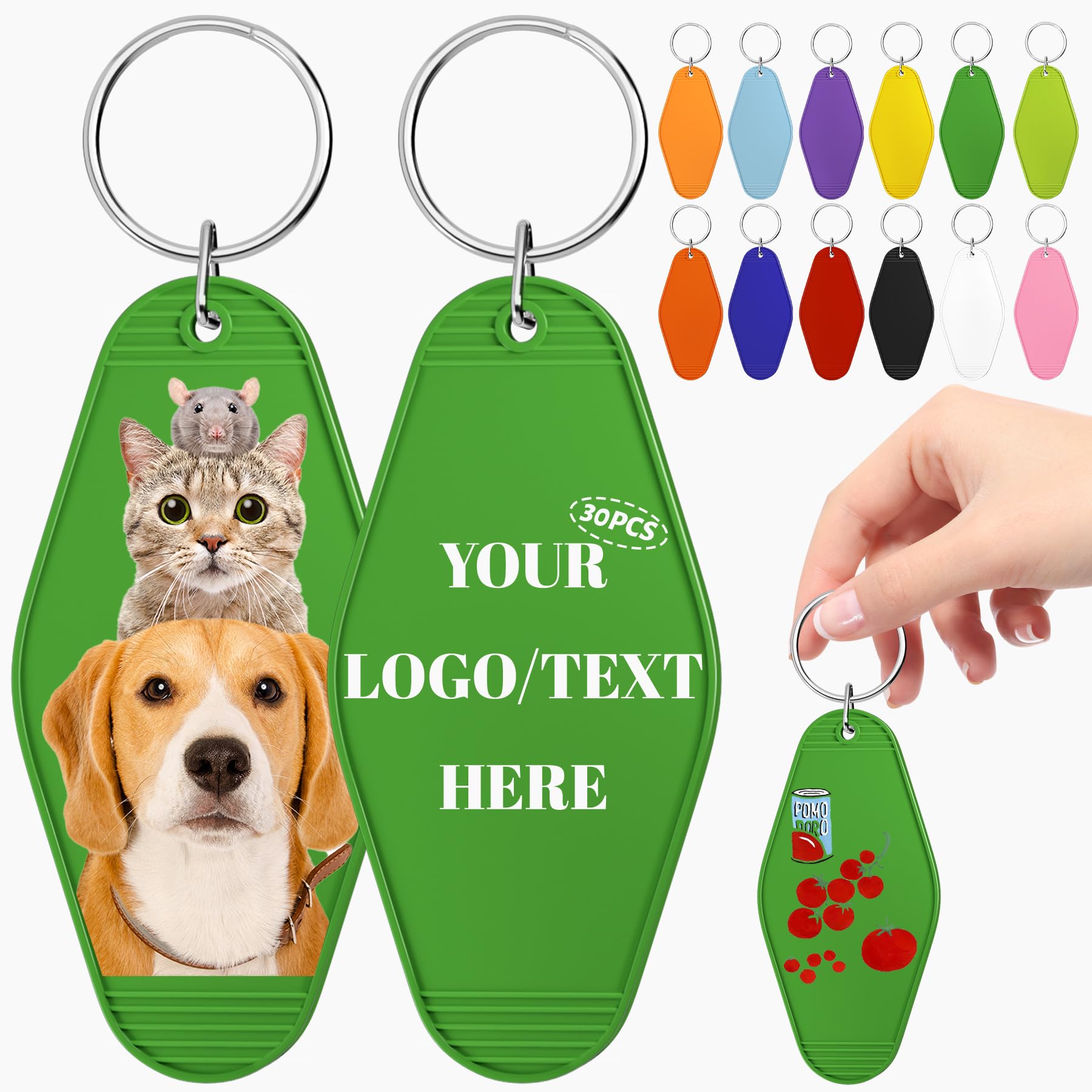 Sowlybolsuner Custom Hotel Motel Keychain, 30PCS Customized Double-Sided Keychain Color Printing Personalized Picture Key Tag