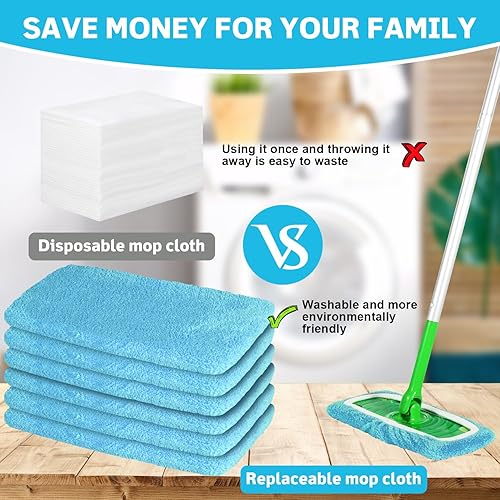 Miniatura 7 de Almohadillas de microfibra reutilizables compatibles con trapeador Swiffer, almohadillas lavables para uso húmedo y seco, almohadilla de fregona