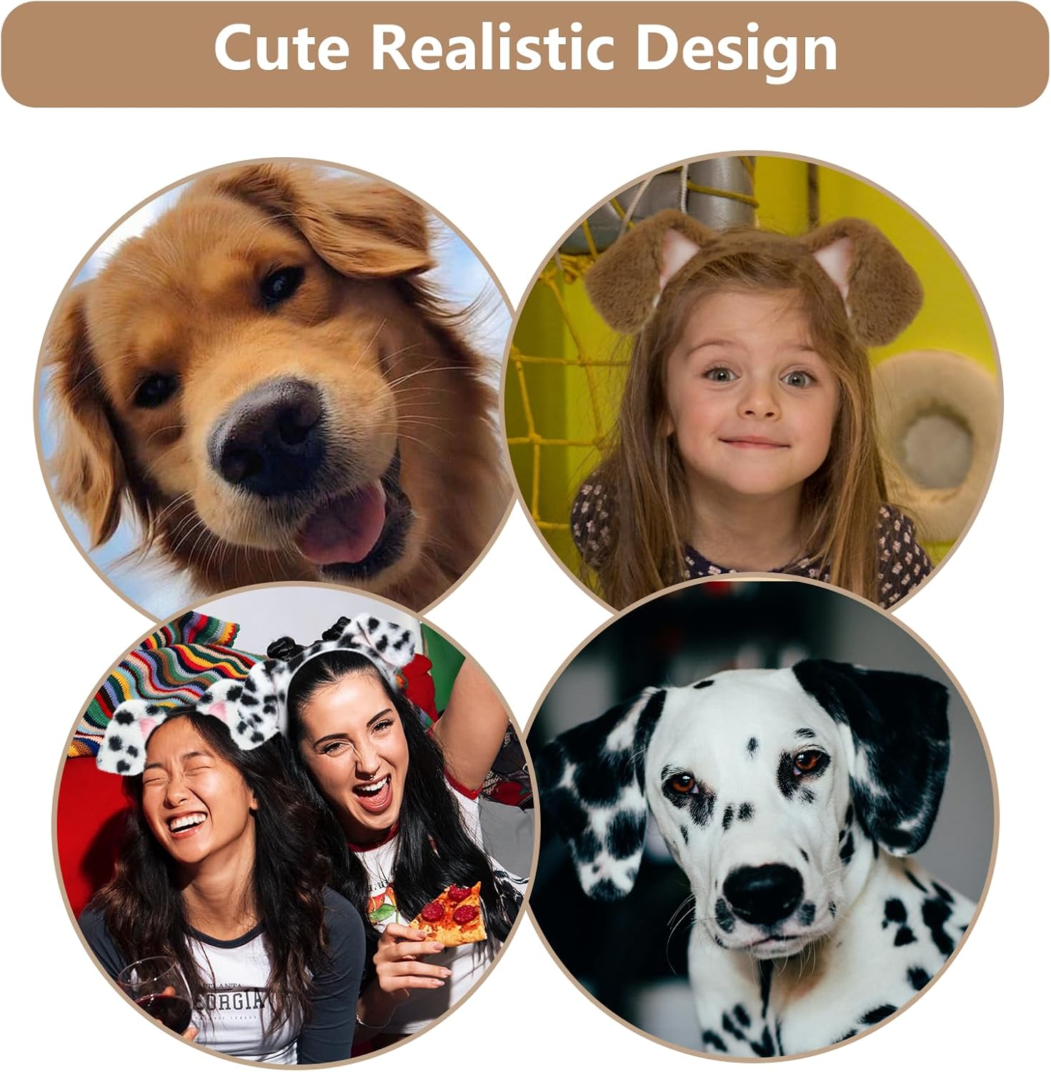 Beviliu Dog Ears Headband, 3 Pack Realistic Puppy Dalmatian Ears Headband, Fluffy Cat Bunny Bear Costume Halloween Christmas for Washing Makeup Cosplay Birthday Party - Image 2