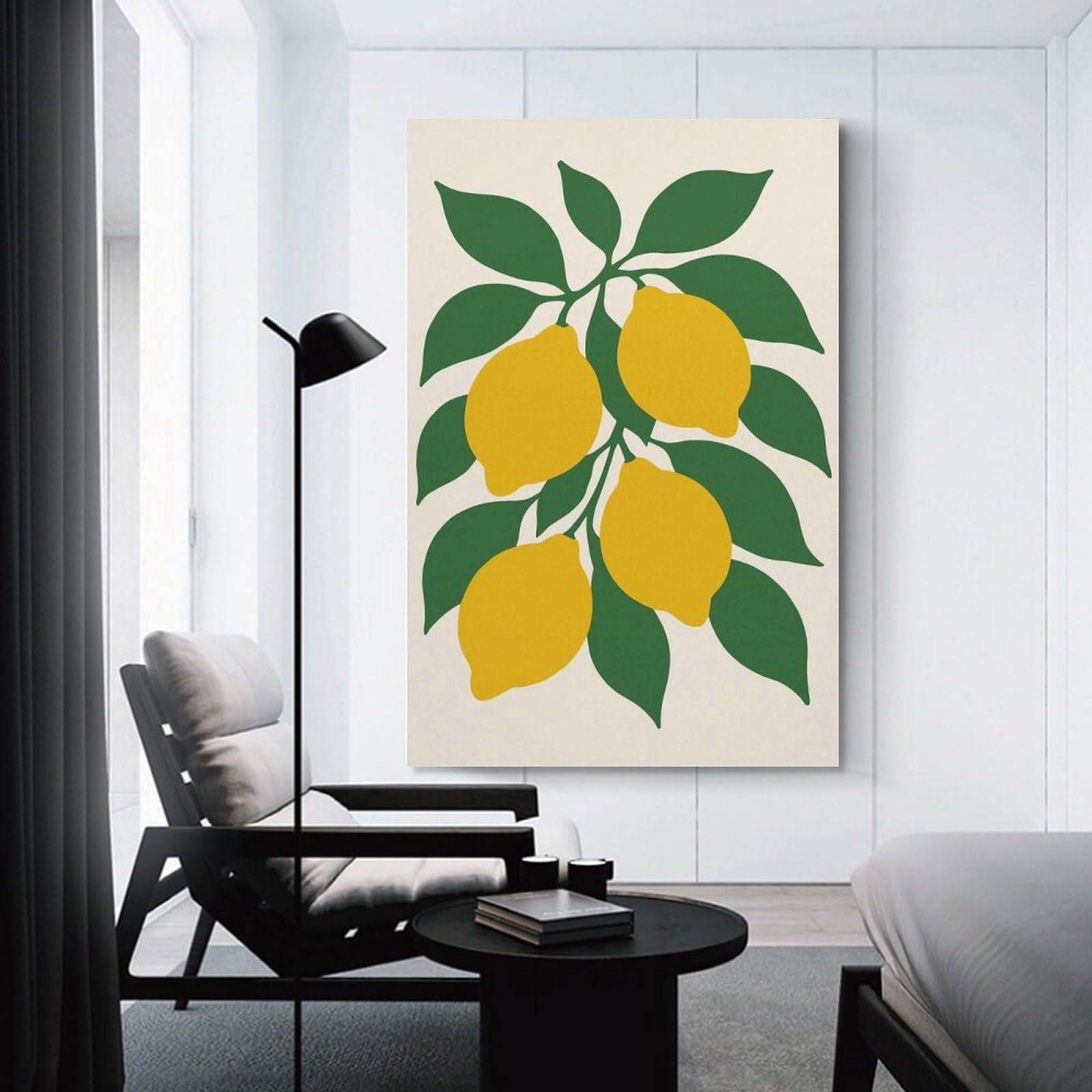 Junmoney Decorative Canvas Print Lemon Branch Illustration, 24x36inch(60x90cm), for Office, Study Or Home Workspace, Decorative Artwork for Productive Spaces