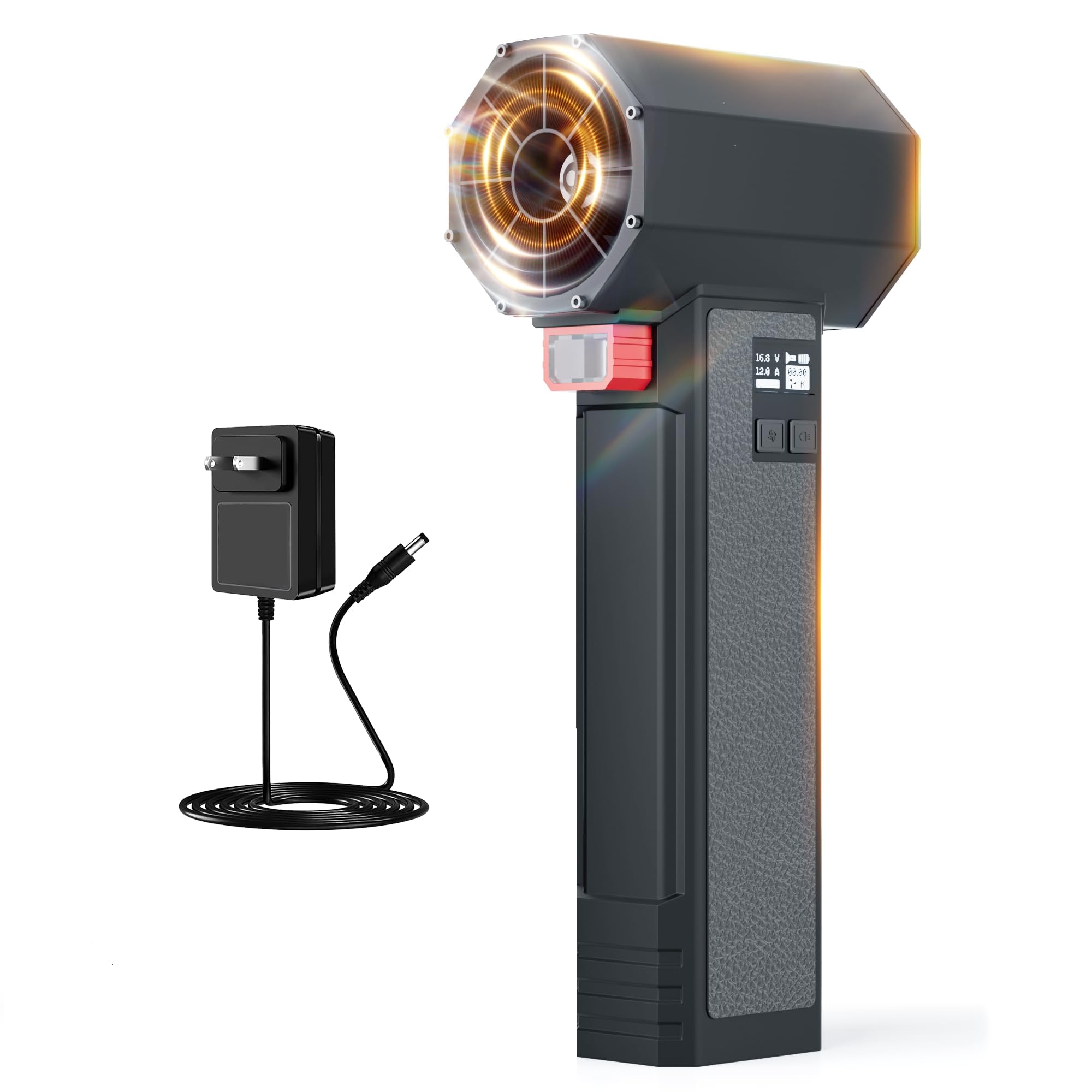 Soffiatore d'aria per auto con LED, 1600 G e 220 MPH, potente ventilatore turbo per asciugatura auto, 4 velocità, soffiatore elettrico per dettagli auto, soffiatore per foglie (Nero argenteo)