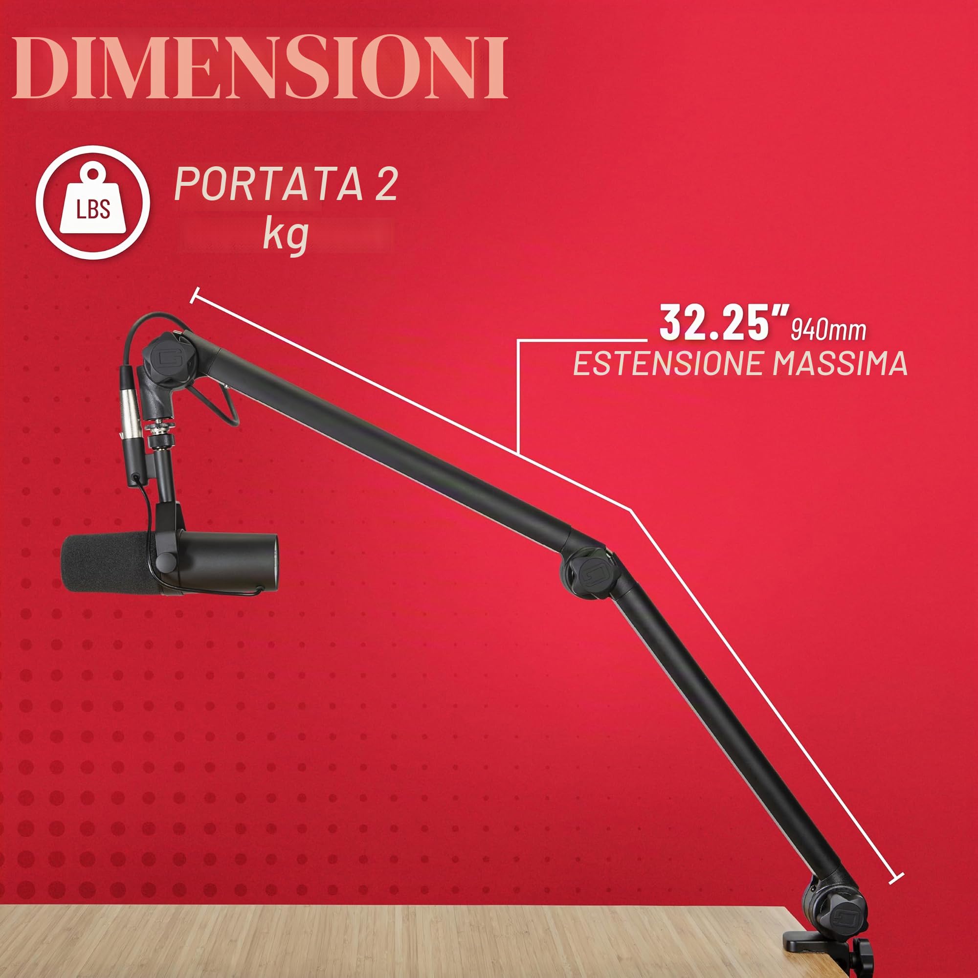 Gator Supporto da tavolo Frameworks Deluxe per microfono broadcast da tavolo per podcast e registrazione; cavo XLR integrato GFWMICBCBM3000