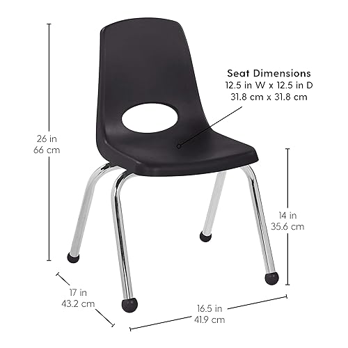 Miniatura 2 de FDP - Silla de pila escolar de 14 pulgadas asiento de estudiante apilable con patas de acero cromado y deslizamientos de bola para aprendizaje en