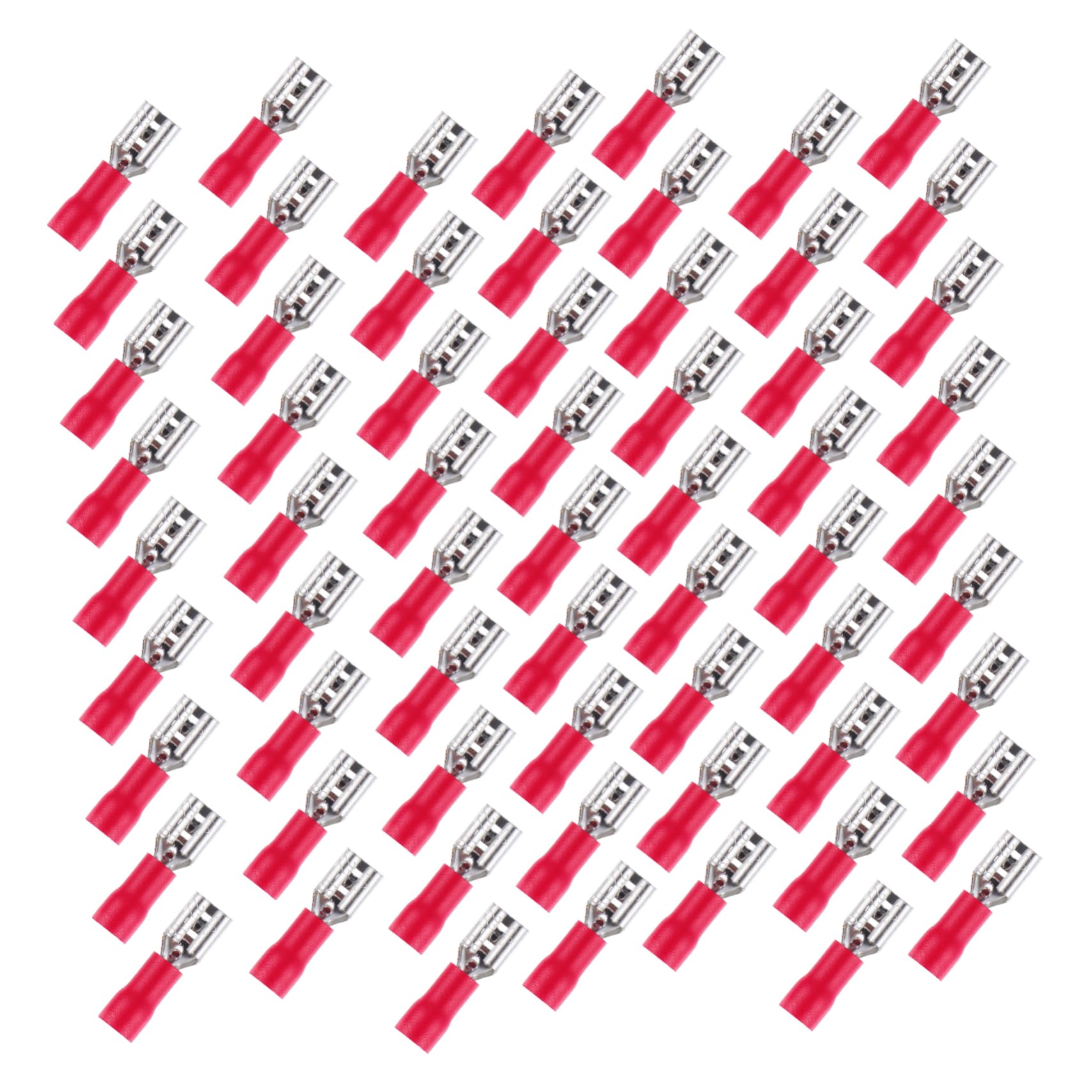 KICHOUSE 200pcs Insulation Spring Crimp Terminal Female Crimp Electrical Wire Connectors Cold Pressed Terminal Spade Connector Female Quick Disconne Insulated Terminal Red Brass