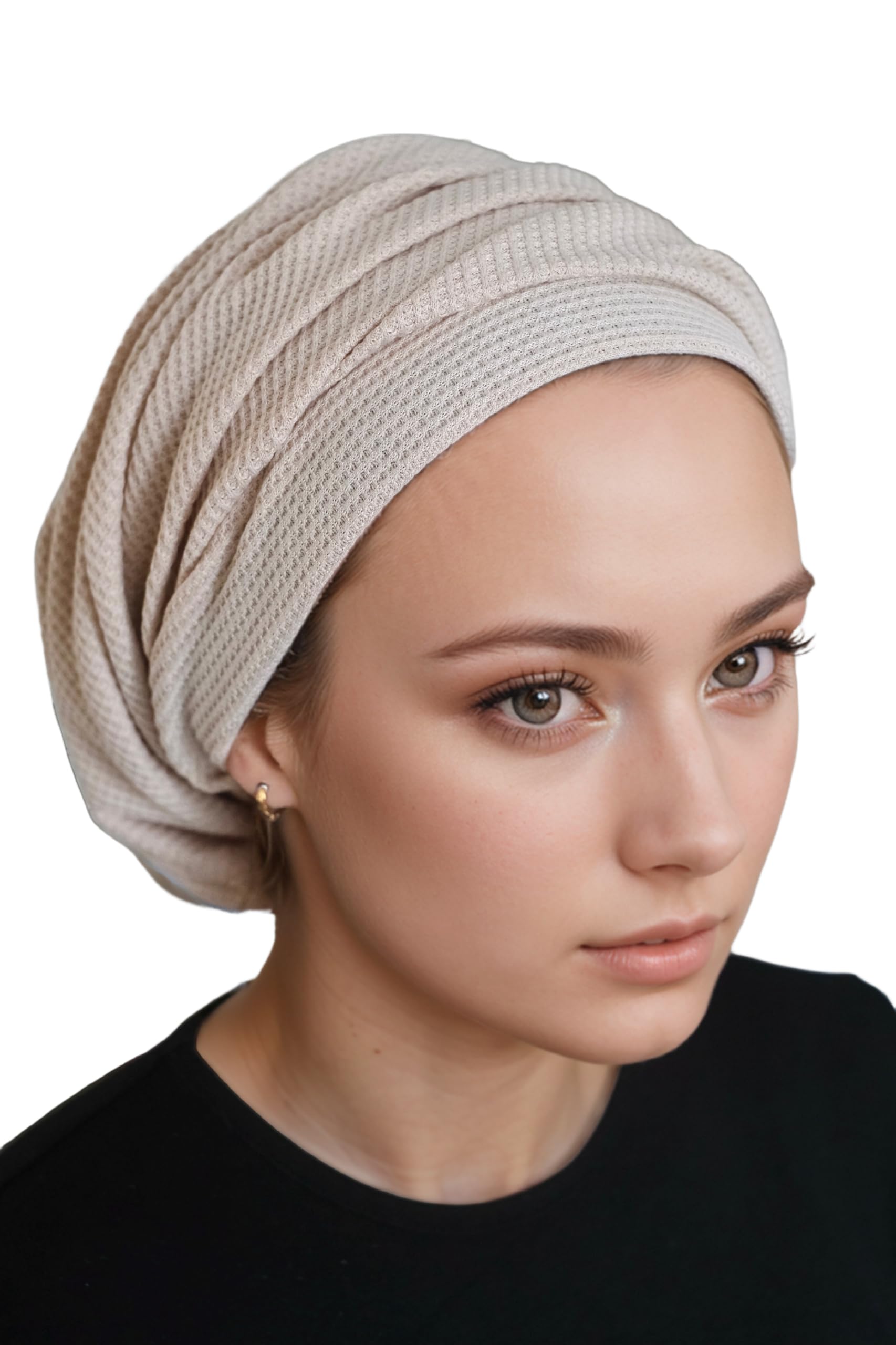 ERMANDINA Jewish Head Covering for Women Tichel Slouchy Beanie Beret Snood Headcovering (Cream)
