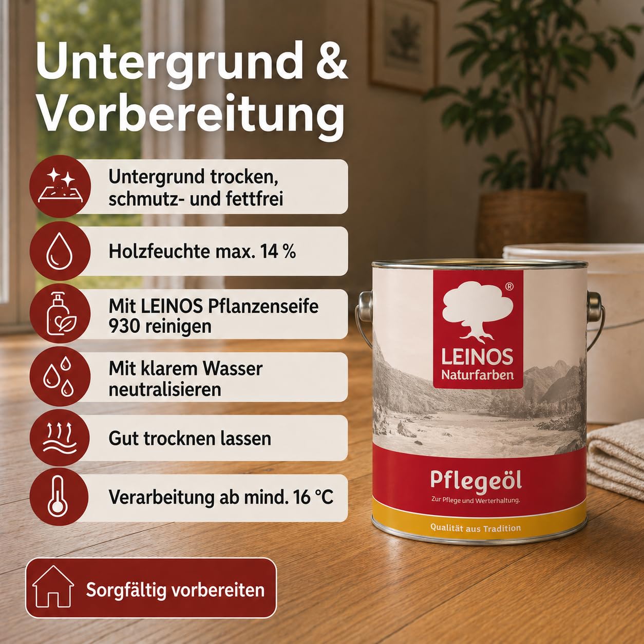 LEINOS 285 Pflegeöl weiß 2,5 Liter für Holz, Parkett, Kork und Linoleum | Pflege, Reinigung und Auffrischung geölter und gewachster Flächen im Innenbereich | Natürlich ökologisch natürliche Optik